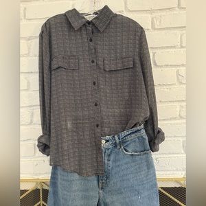 Lilli Sidonio Medium Black and White Print Sheer Button-up Blouse